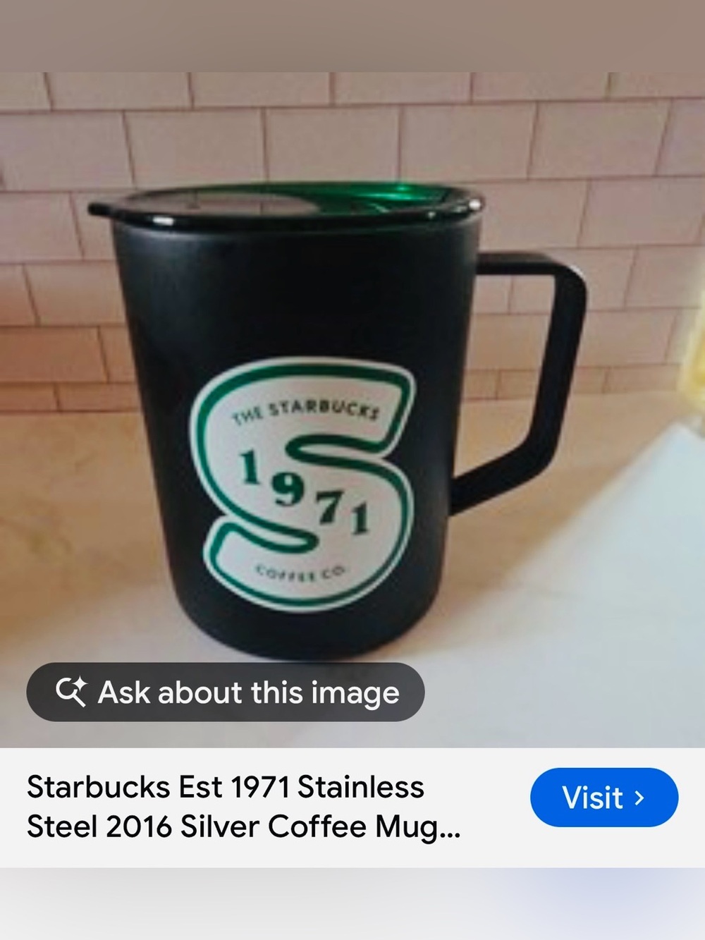 #3342**Starbucks Black Mug with Green 1971 Logo